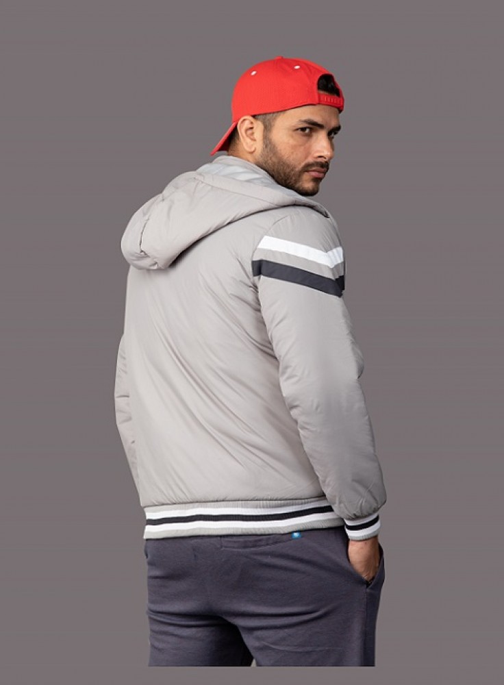 Light Grey Winter Jacket Hooded with RIB Fashion