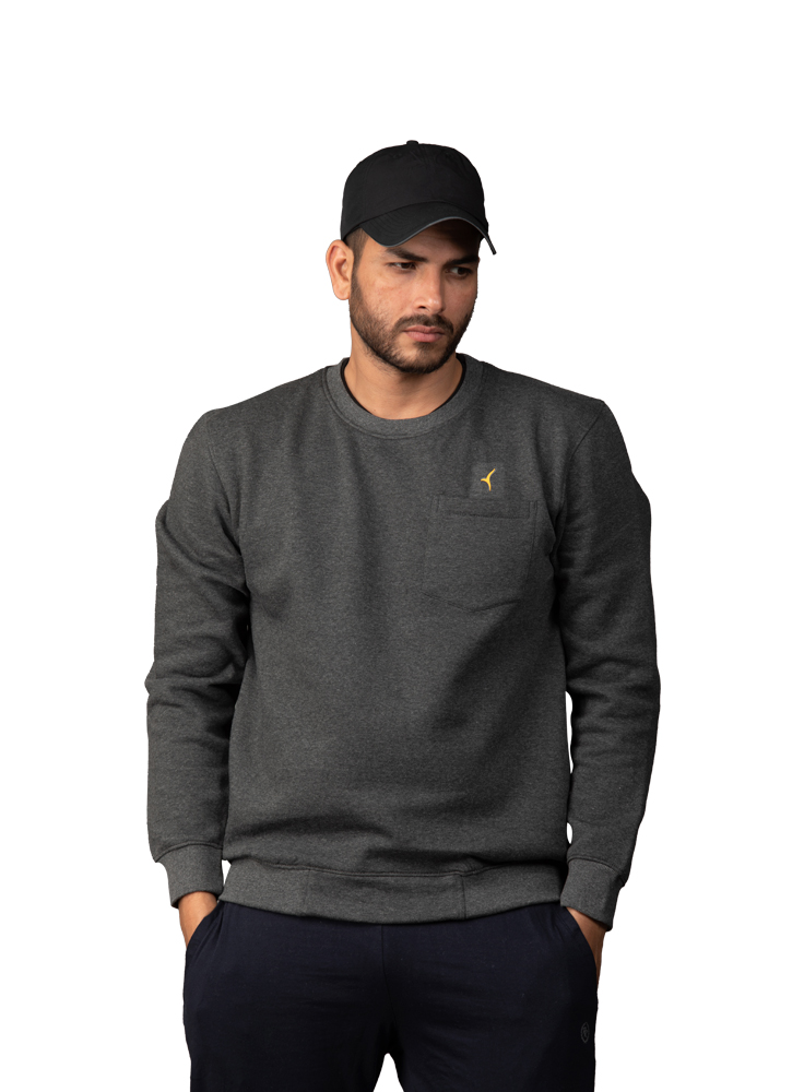 Crew Neck Basic Medium Grey Sweat Shirt