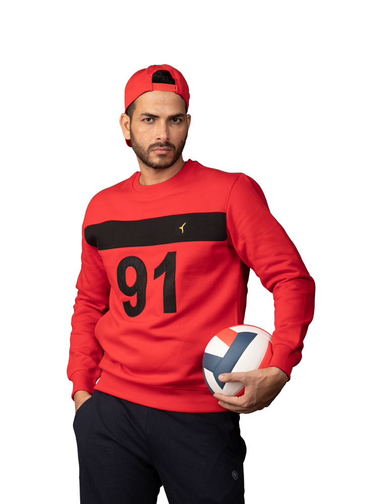 Crew Neck Fashion Red Sweat Shirt