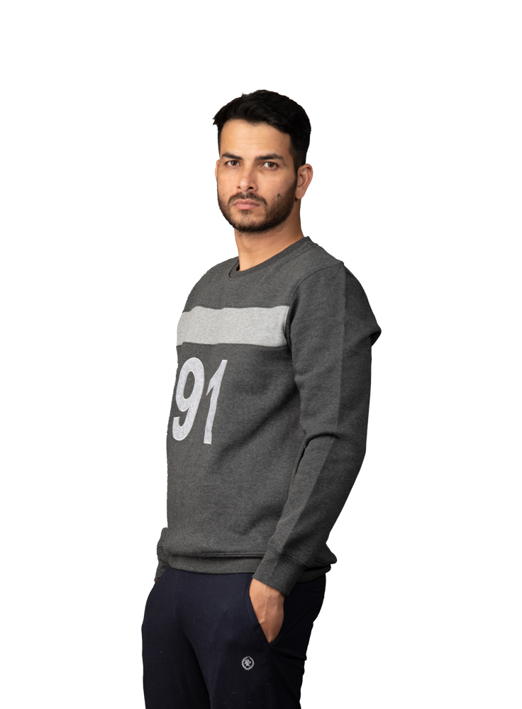 Crew Neck Fashion Dark Grey Sweat Shirt