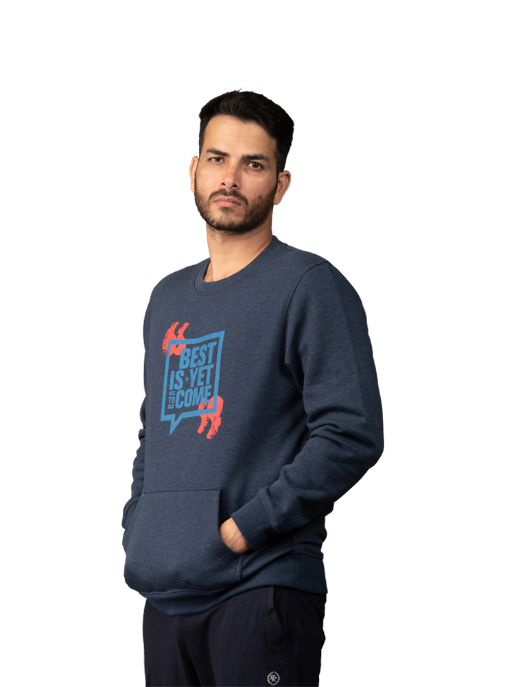 Crew Neck Printed Indigo Blue Sweat Shirt