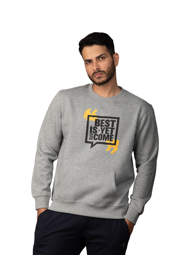 Crew Neck Printed Light Grey Sweat Shirt