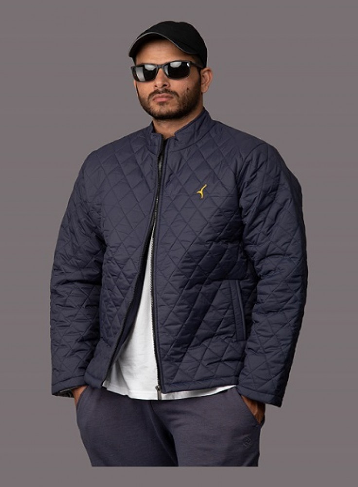 Full Sleeve Quilted Navy Blue Winter Jacket