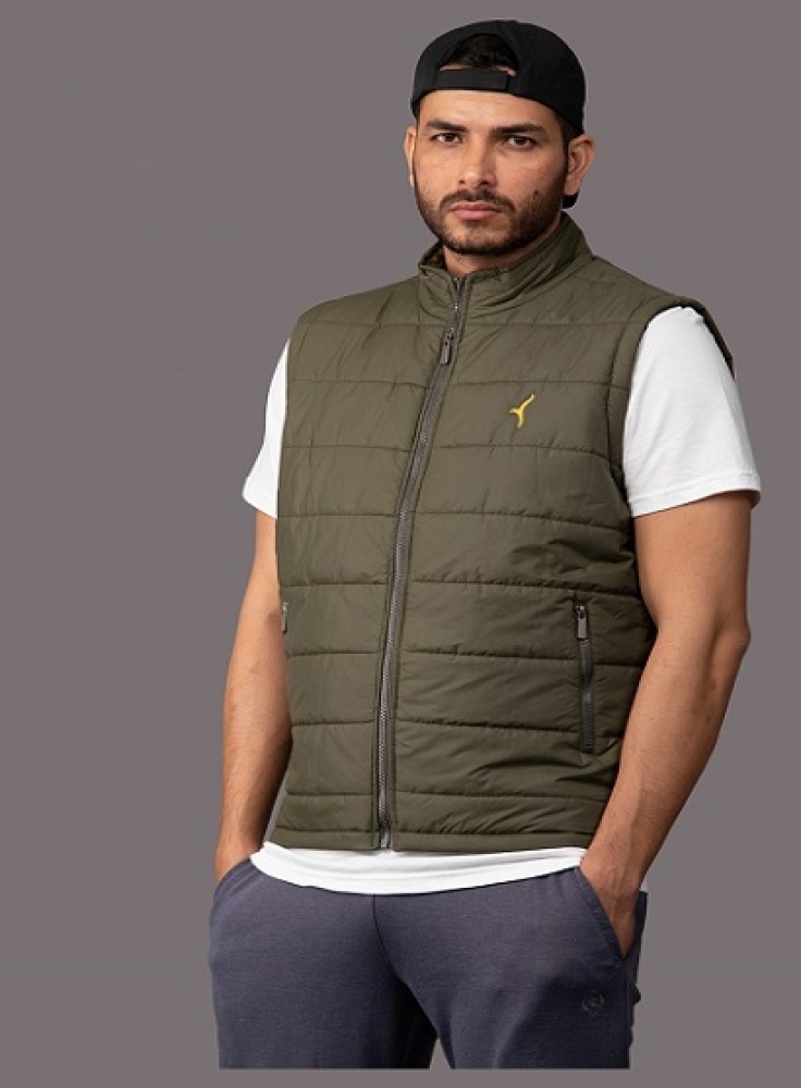 Sleeveless Quilted Olive Green Winter Jacket