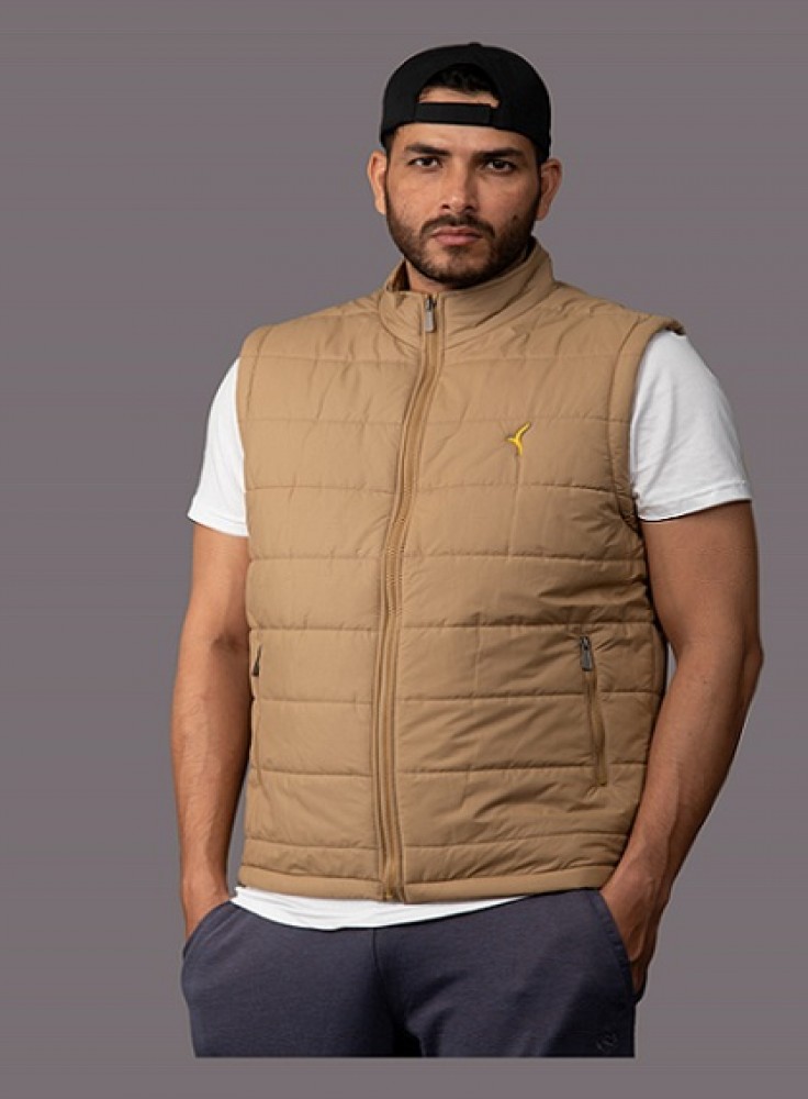 Sleeveless Quilted Camel Winter Jacket