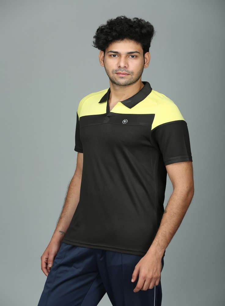 Black Dry Fit T-Shirt with Yellow Strip