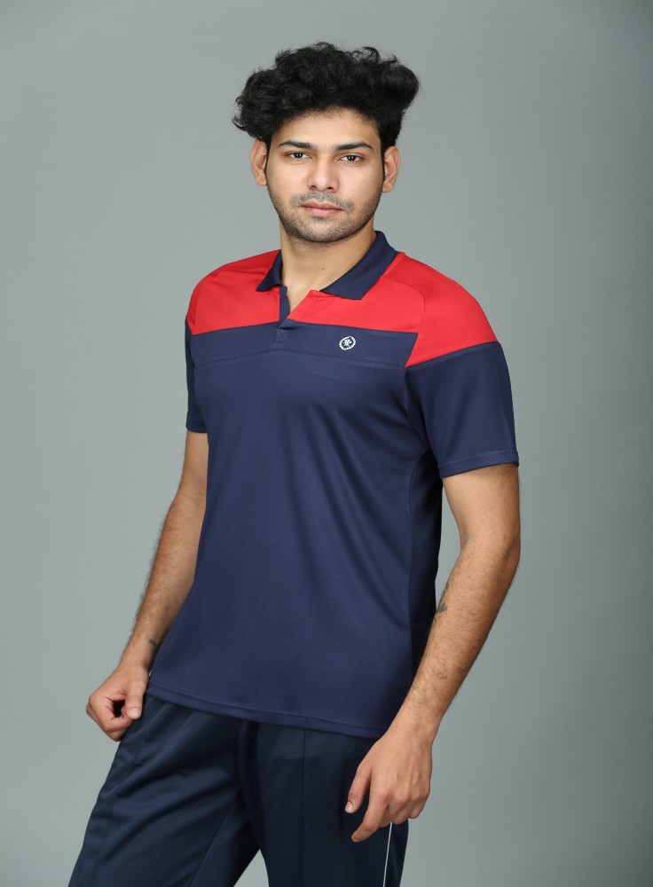 Navy Blue Dry Fit T-Shirt with Red Strip