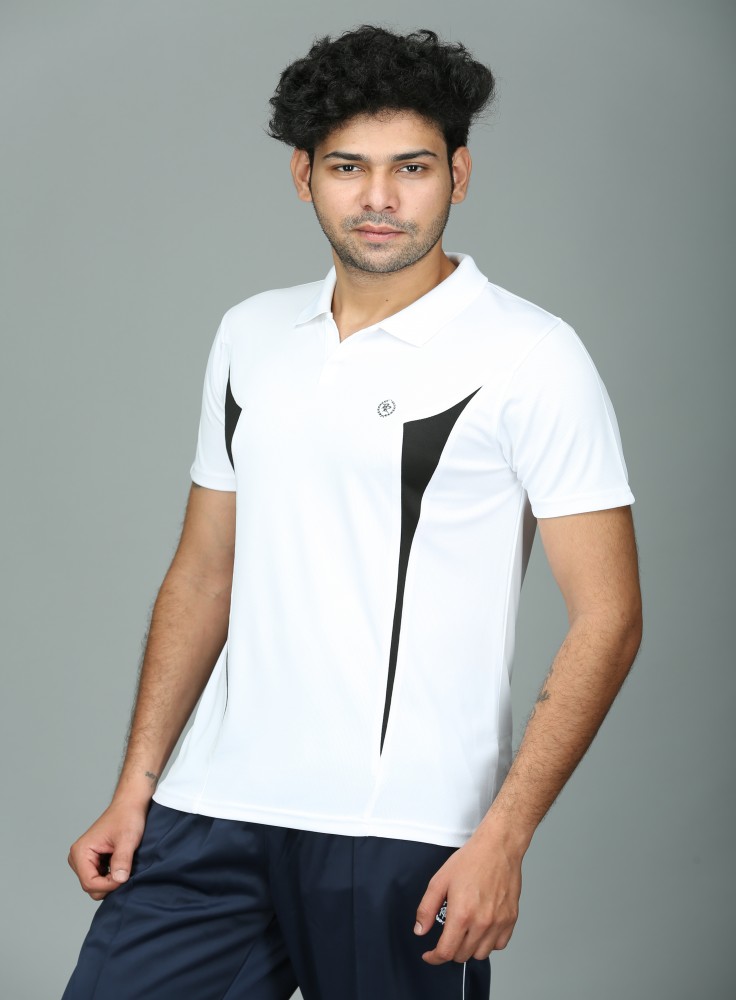 White Dry Fit T-Shirt with Black Strip