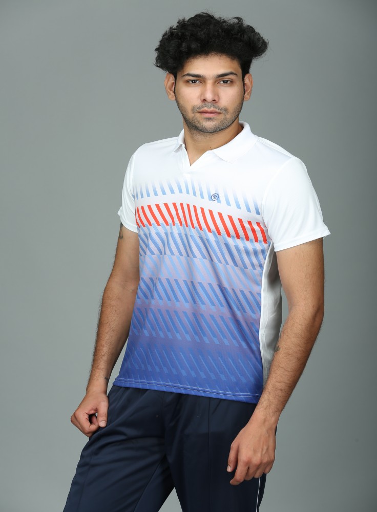 White sublimation T-Shirt with Blue and Red Pattern