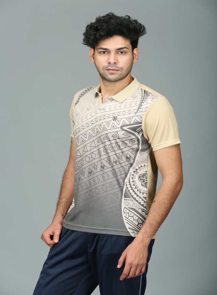 Beige Sublimation T-Shirt with Grey Pattern
