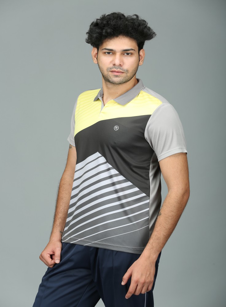Light Grey Sublimation T-Shirt with Black and Light Yellow Pattern