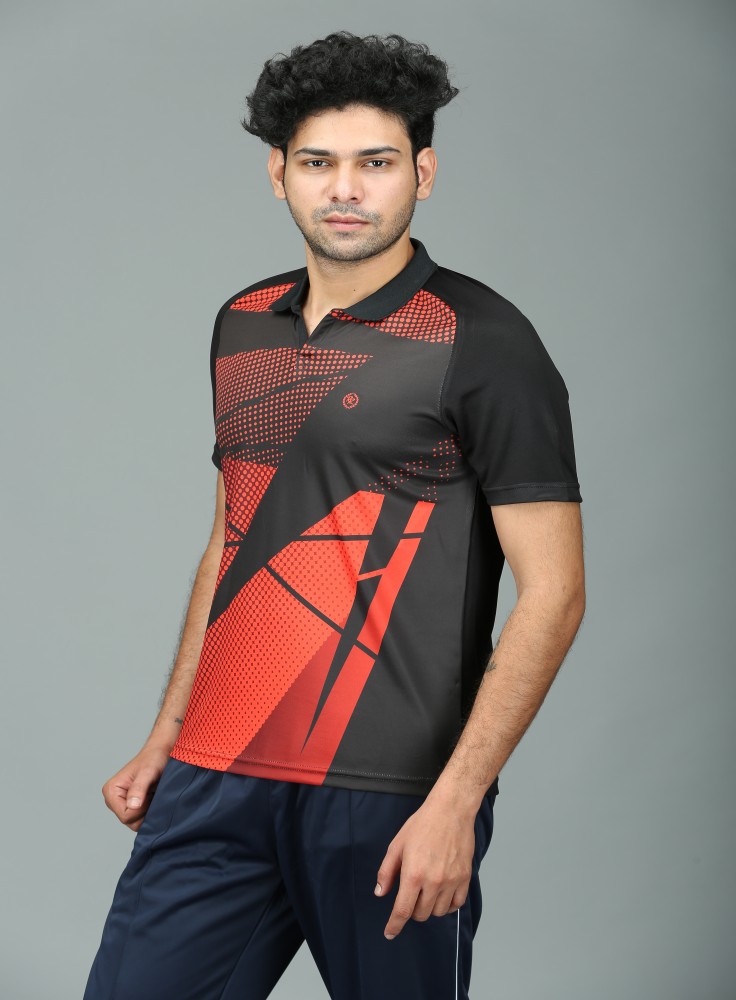 Black Sublimation T-Shirt with Red Pattern