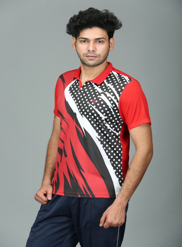 Red Sublimation T-Shirt with Black and White Pattern
