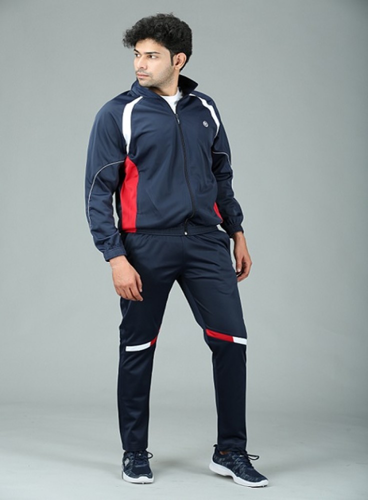 Navy Blue Track Suit with Red and White Stripe