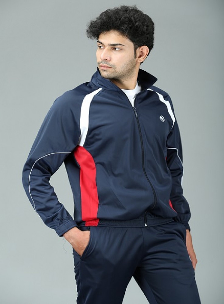 Navy Blue Track Suit with Red and White Stripe