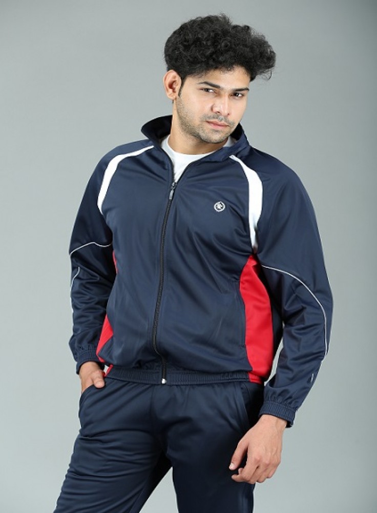 Navy Blue Track Suit with Red and White Stripe