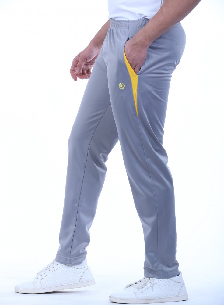 Light Grey Narrow Fit Track Pant with Yellow Stripe