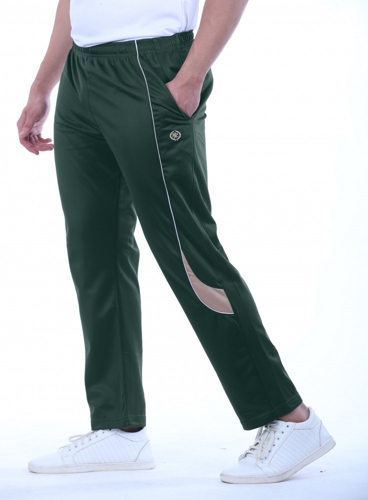 Bottle Green Regular Fit Track Pant with Beige Strip