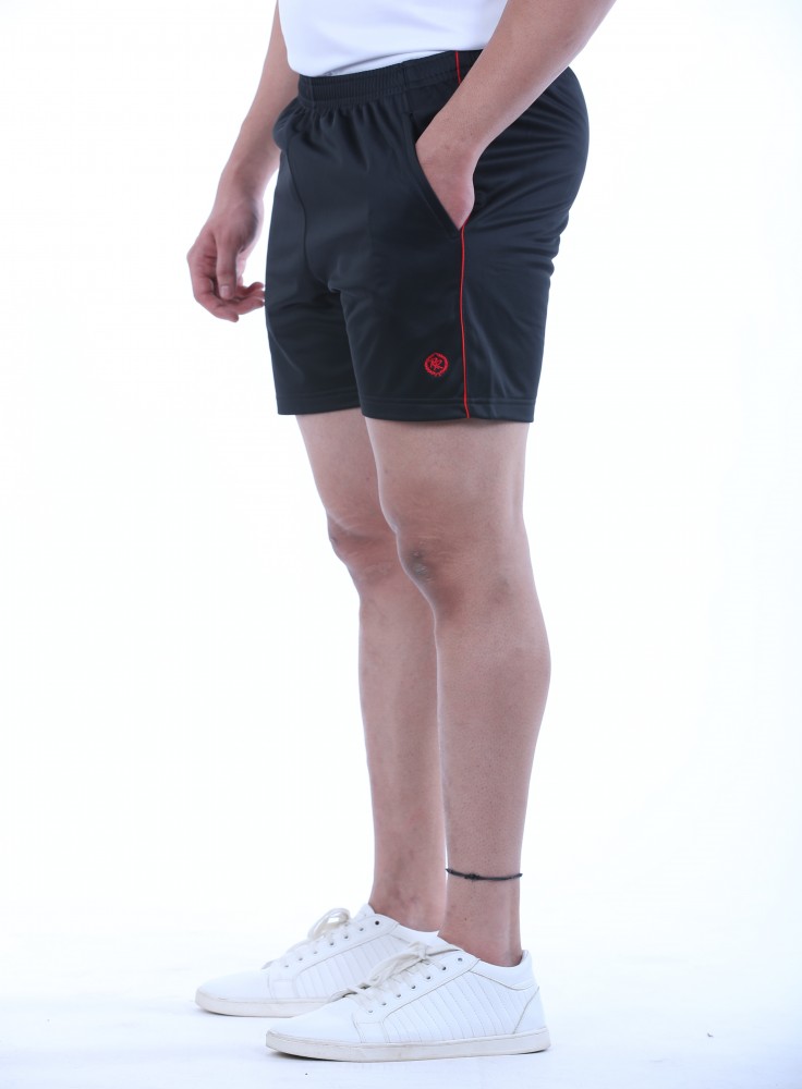 Black Athletic Short with Red Stripe