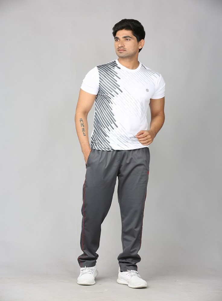 Dark Grey Jogging Wear with Grey Stripped White T-Shirt