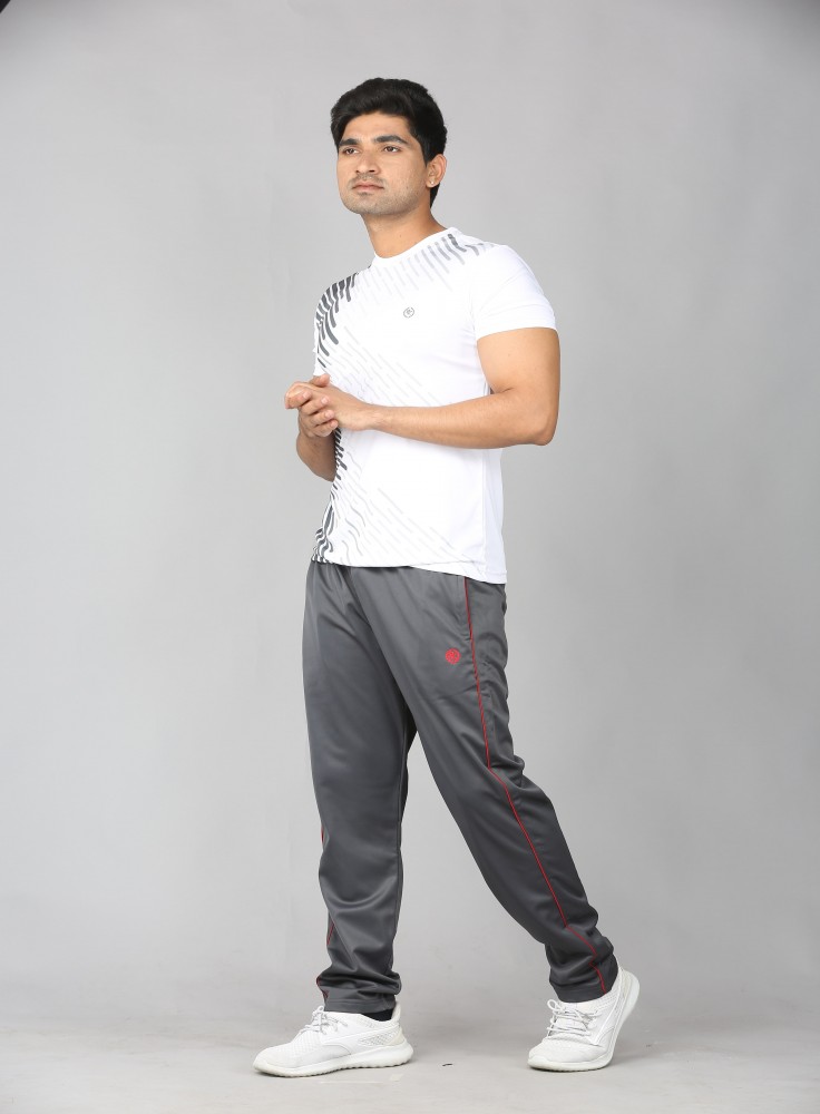 Dark Grey Jogging Wear with Grey Stripped White T-Shirt