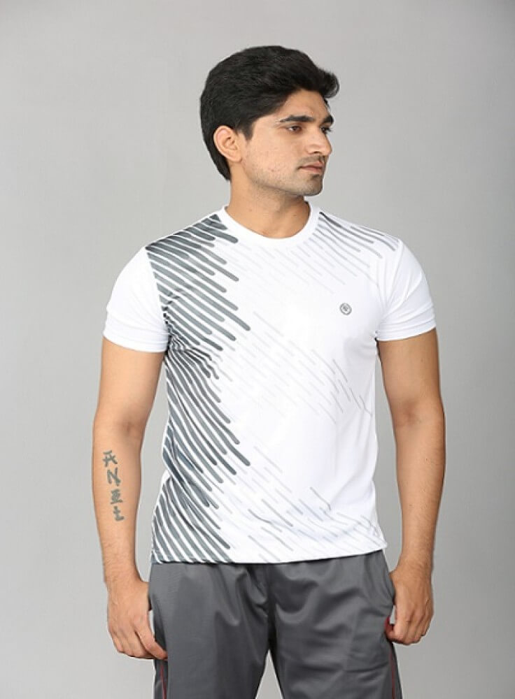 Dark Grey Jogging Wear with Grey Stripped White T-Shirt