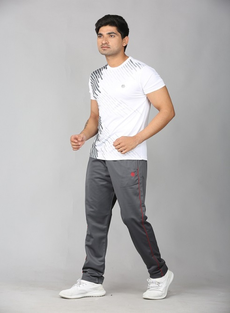 Dark Grey Jogging Wear with Grey Stripped White T-Shirt