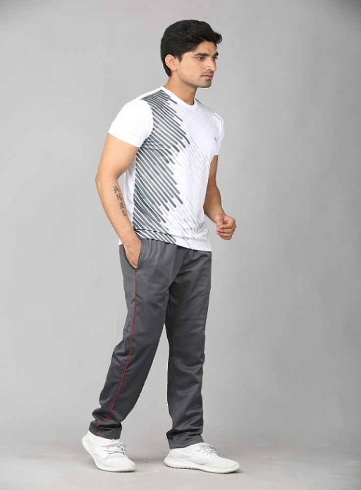 Dark Grey Jogging Wear with Grey Stripped White T-Shirt