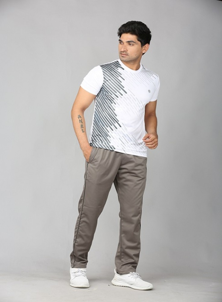 Medium Grey Jogging Wear with Grey Stripped White T-Shirt
