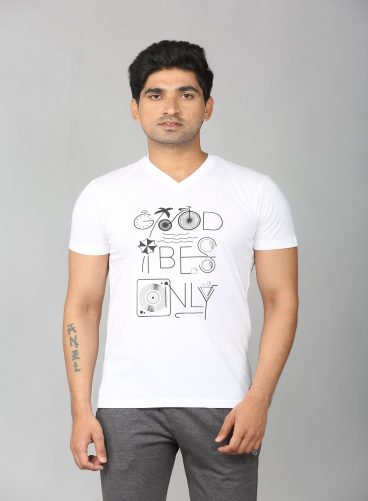 White V-Neck T-Shirt with Text Good