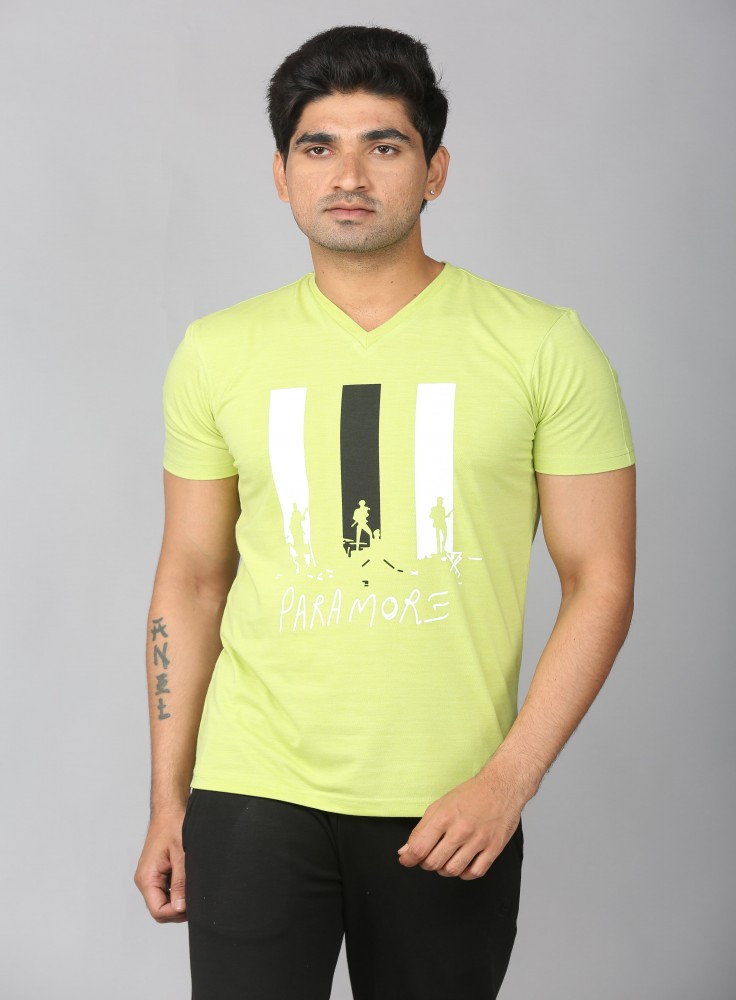 Light Green V-Neck T-Shirt with Text Paramore
