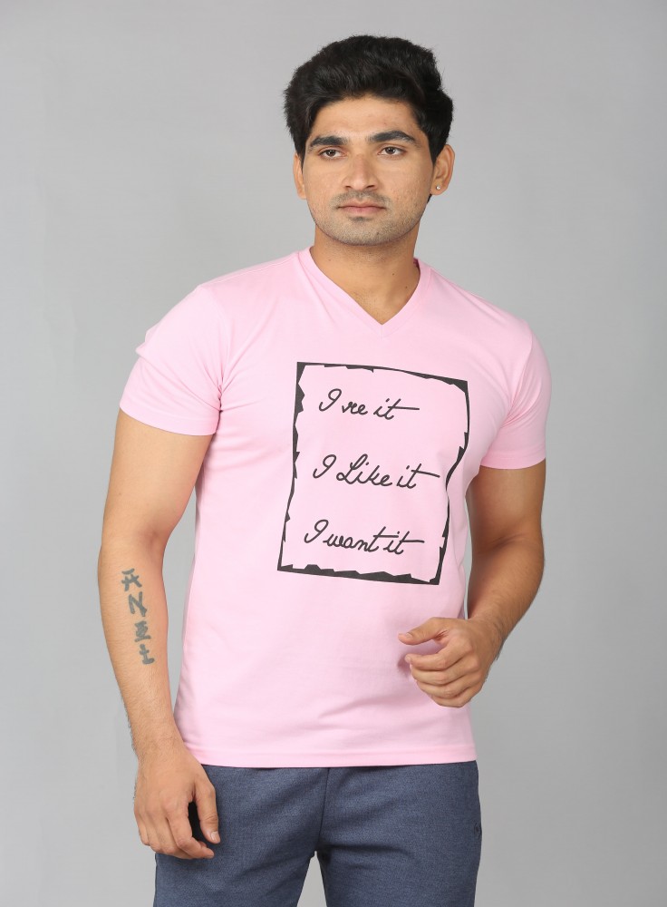 Light Pink V-Neck T-Shirt with Text Like It