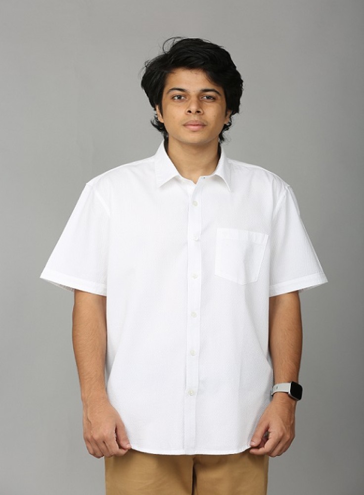 Tuxedo Textured Half Sleeve White Shirt