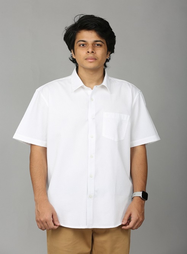 Tuxedo Textured Half Sleeve White Shirt