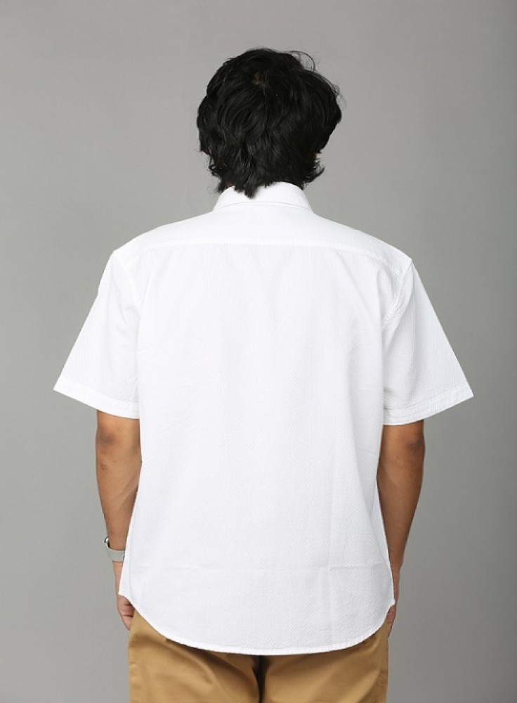 Tuxedo Textured Half Sleeve White Shirt