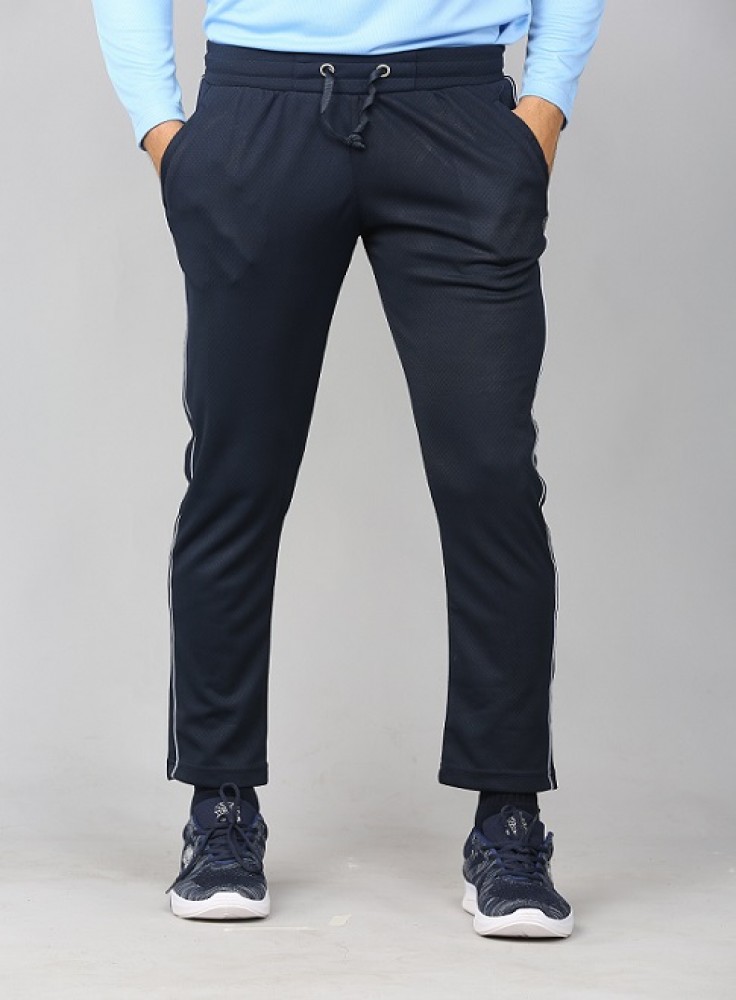Navy Blue Ankle Length Track Pant with White Stripe