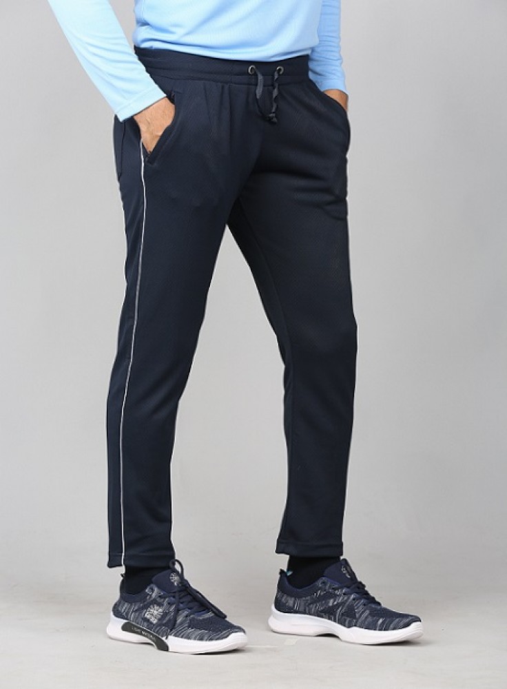 Navy Blue Ankle Length Track Pant with White Stripe