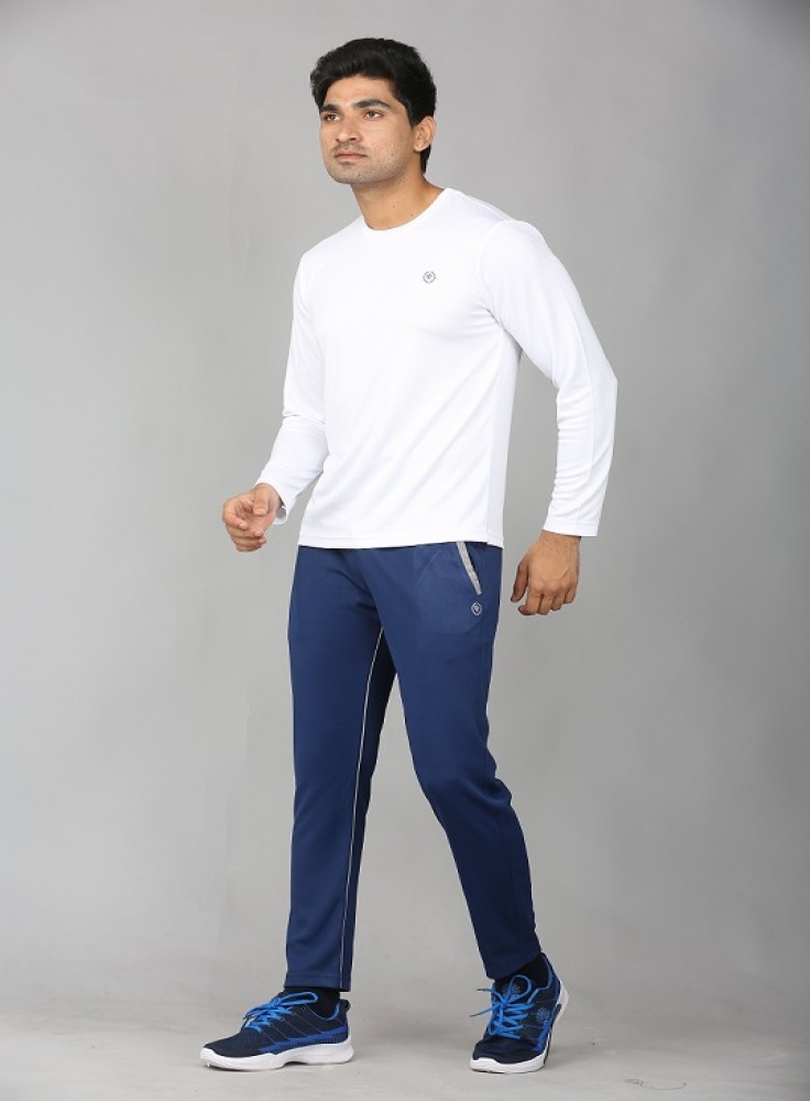 Royal Blue Ankle Length Track Pant with Light Grey Stripe
