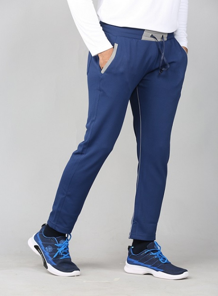 Royal Blue Ankle Length Track Pant with Light Grey Stripe